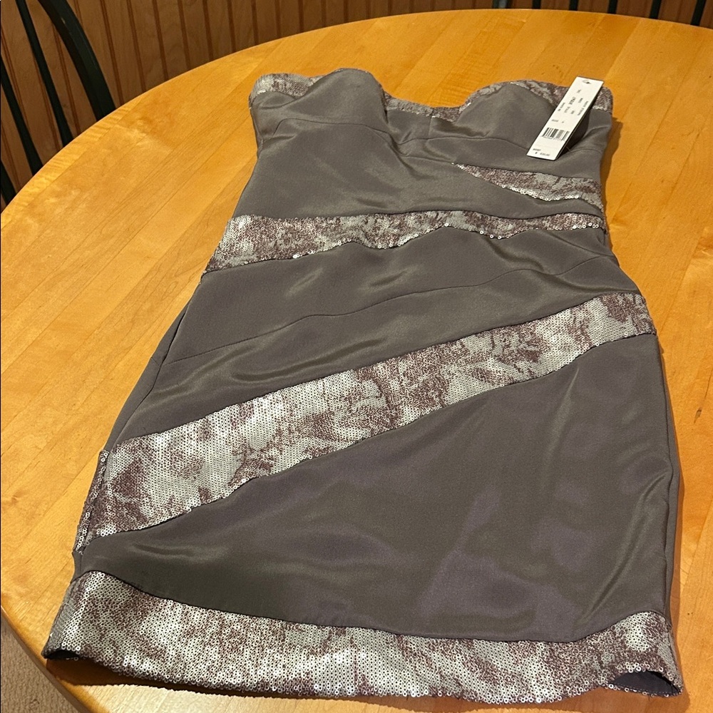 Nicole Miller Asymmetrical Gray and Silver Dress